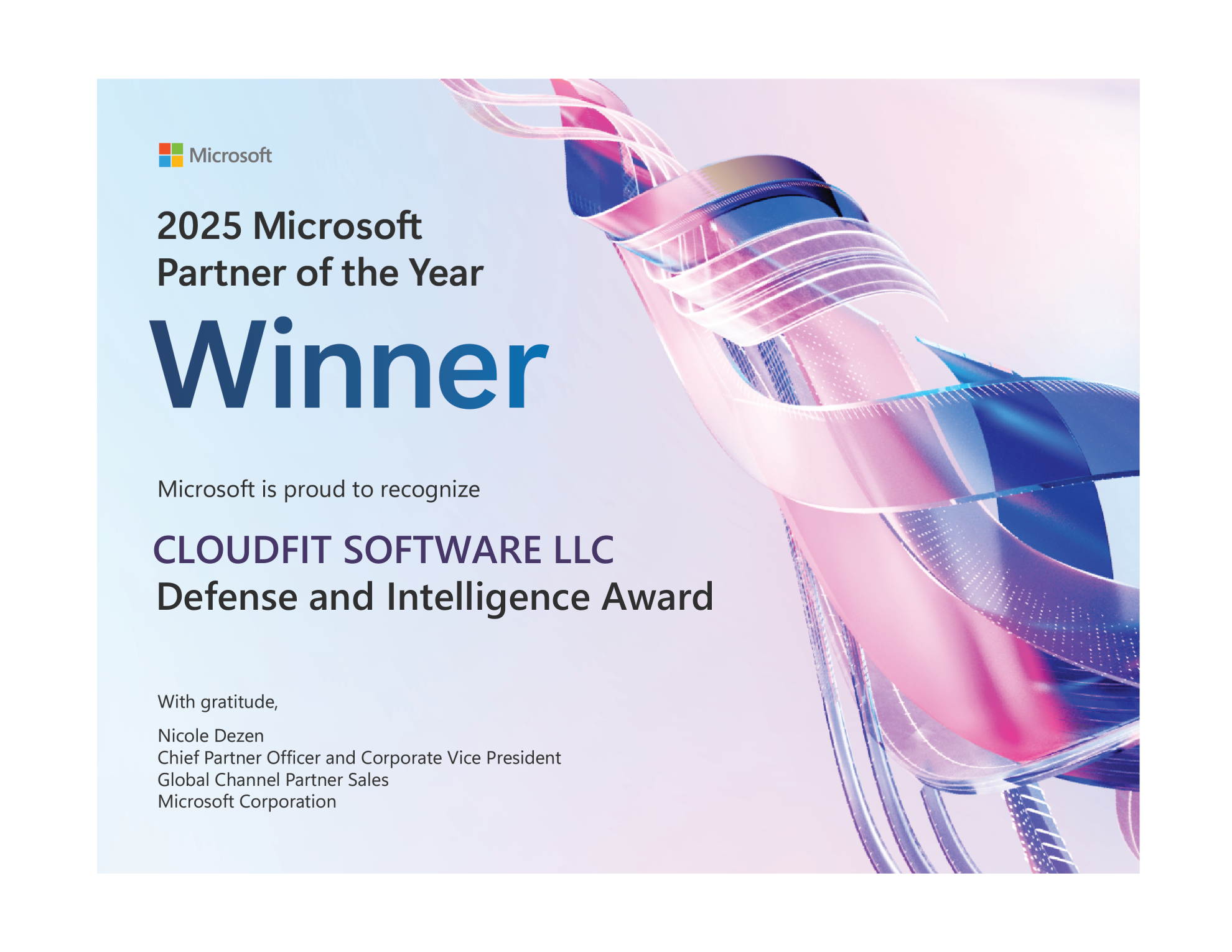 CloudFit Software Named 2025 Microsoft Global Defense & Intelligence Partner Award Winner